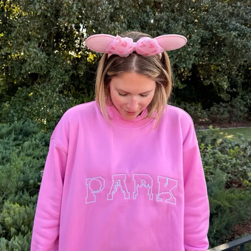 Women's Oversized Park Embroidered Mock Neck Sweatshirt - Pink, Perfect for Love Days & Everyday Wear, Tops, Casual, Soft, Fit, Unisex