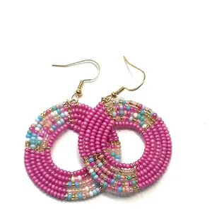 Alili bold accessories Large Pink Mixed Color and ombre mixed Handmade Seed Bead  Drop Earrings
