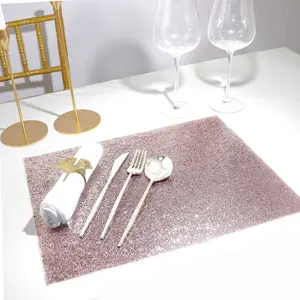 6-Pack Placemats Glitter Design Rose Gold Sparkle Rectangle - Non-Slip Decorative Dining Table Mats 12"x18"