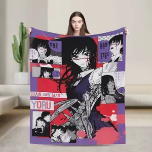 Yoru Chainsaw Man Reze Knitted Blankets Fleece Asa Mitaka Ultra-Soft Throw Blankets for Car Sofa Couch Bedroom Quilt