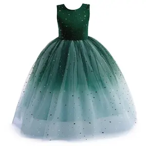 Girls Tulle Formal Wedding Dress Child's Ball Gown Sparkly Pageant Princess Bithday Party Dresses for Girls 9-10 Years Kids Sequin Elegant Green Dress