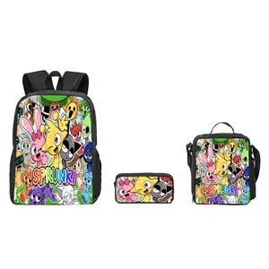 Sprunki 3 Backpacks, Lunch Bag And Pencil Case, Adjustable Shoulder Straps, Handbag With Zipper, Large Capacity, Suitable For Daily Gifts And Daily Commuting
