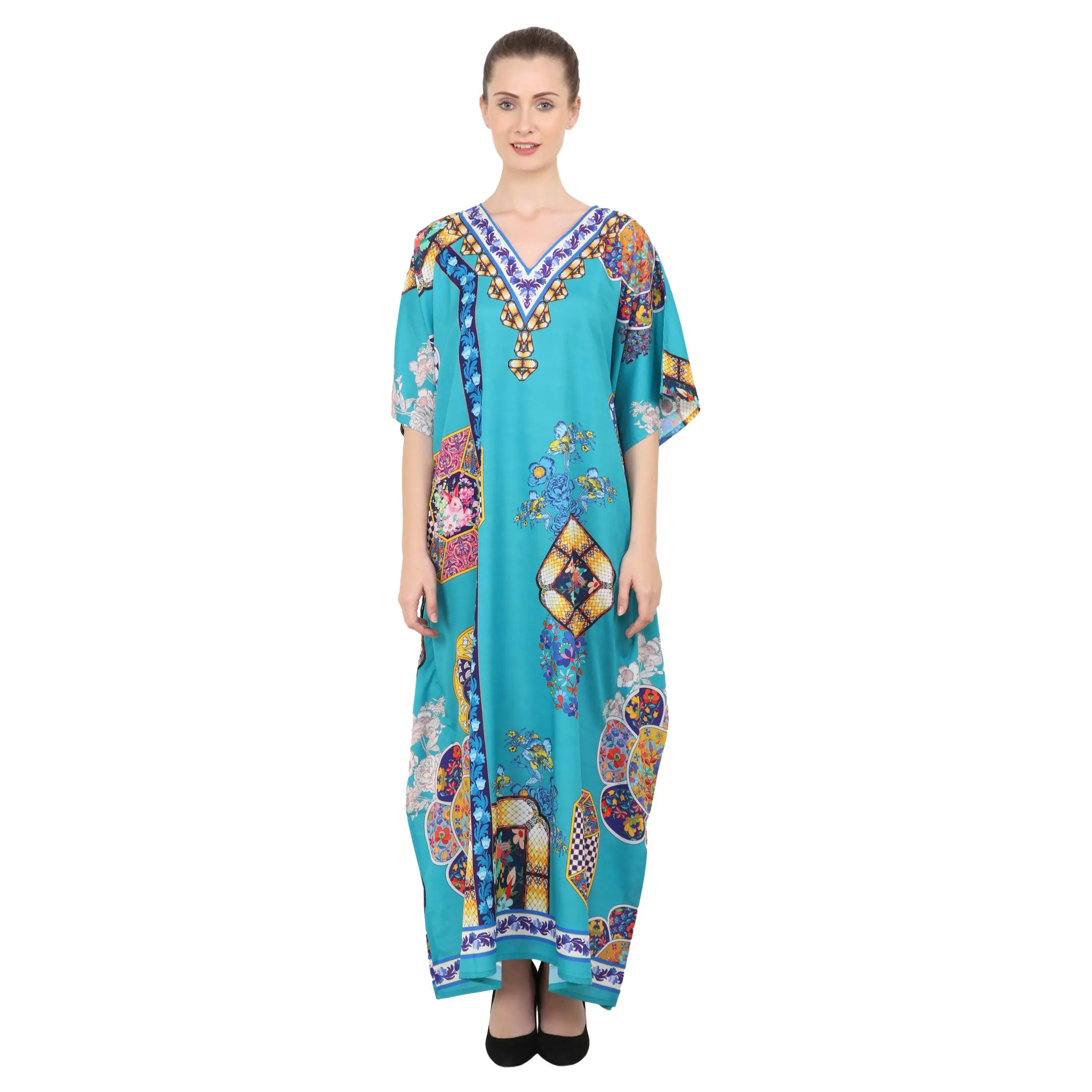 Miss Lavish London Kaftans Long Maxi Dress Teal, S to 3XL