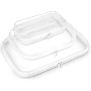 Clear Hard Shell Zipper Case, Clear Zipper Pouches Waterproof Makeup Organizer & Travel Toiletry Storage Bag, Plastic Pouch for Office, Home, White,3 Pack, LMS outdoorfun