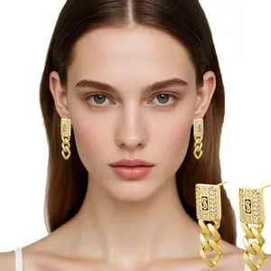 Black S Clasp 14K Gold Plated Earrings For Women Hip Hop Miami Cuban Jewelry