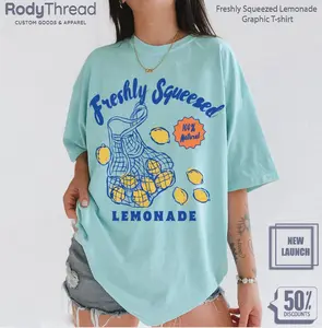 [Flash Deal] RodyThread Freshly Squeezed Lemonade Graphic T-shirt, Summer Shirts for Women, Women's Summer Tops, Trendy Lemon Fruit Tee, Summer Vacation Tops