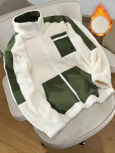 Unisex Fleece Jacket, Reversible Graphic Design, Casual Fall & Winter Outerwear, Warm Fashionable Coat for Men Women