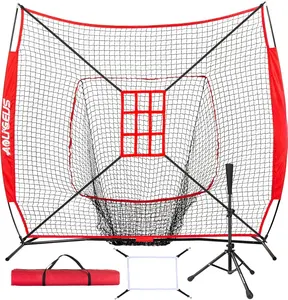 7'X7' Baseball Softball Practice Net,Pitching Net,Batting Net,with Baseball Tee,Bonus Strike Zone and Bow Frame,for Hitting,Pitching, Catching
