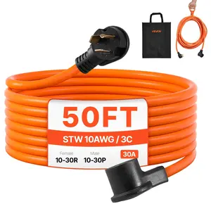 VEVOR 50 ft Dryer Extension Cord, 3-Prong NEMA 10-30P to 10-30R Dryer Cord, 125V/250V STW 10AWG/3C, 30A, Pure Copper Wire Cable with Black Non-woven Bag and PVC Cable Tie, Ideal for Indoor Outdoor