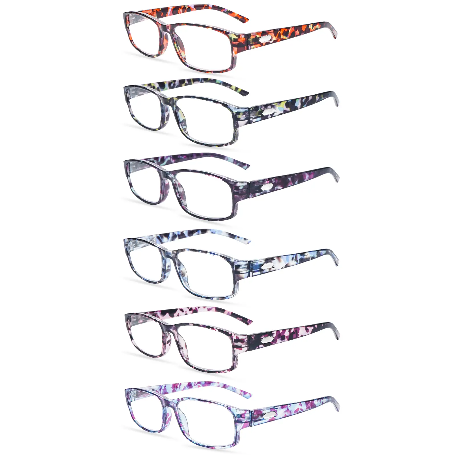 6 Pack Classic Fashion Reading Glasses for Women Blue Light Blocking Computer Readers UV Glare Spring Hinge Lightweight Eyeglasses Mix Color