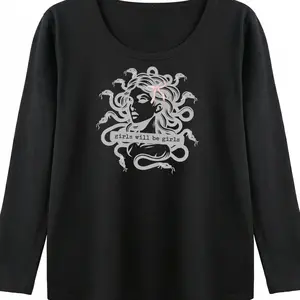 Women's Retro Medusa Monster Long Sleeve T-Shirt, Vintage Greek Mythology Graphic Tee, Aesthetic Crewneck Sweatshirt
