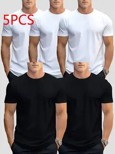 5-Pack Men's Quick-Dry Lightweight Short Sleeve T-Shirts, Round Neck Breathable Tee for Cycling, Gym, Running, Outdoor Activities