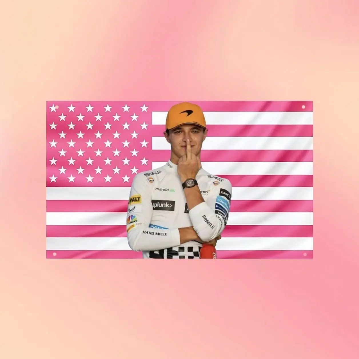 Lando Norris Racing  Pink American Flag Wall Tapestry, Motorsport Fan Room Decor, Gift for Racing Fans