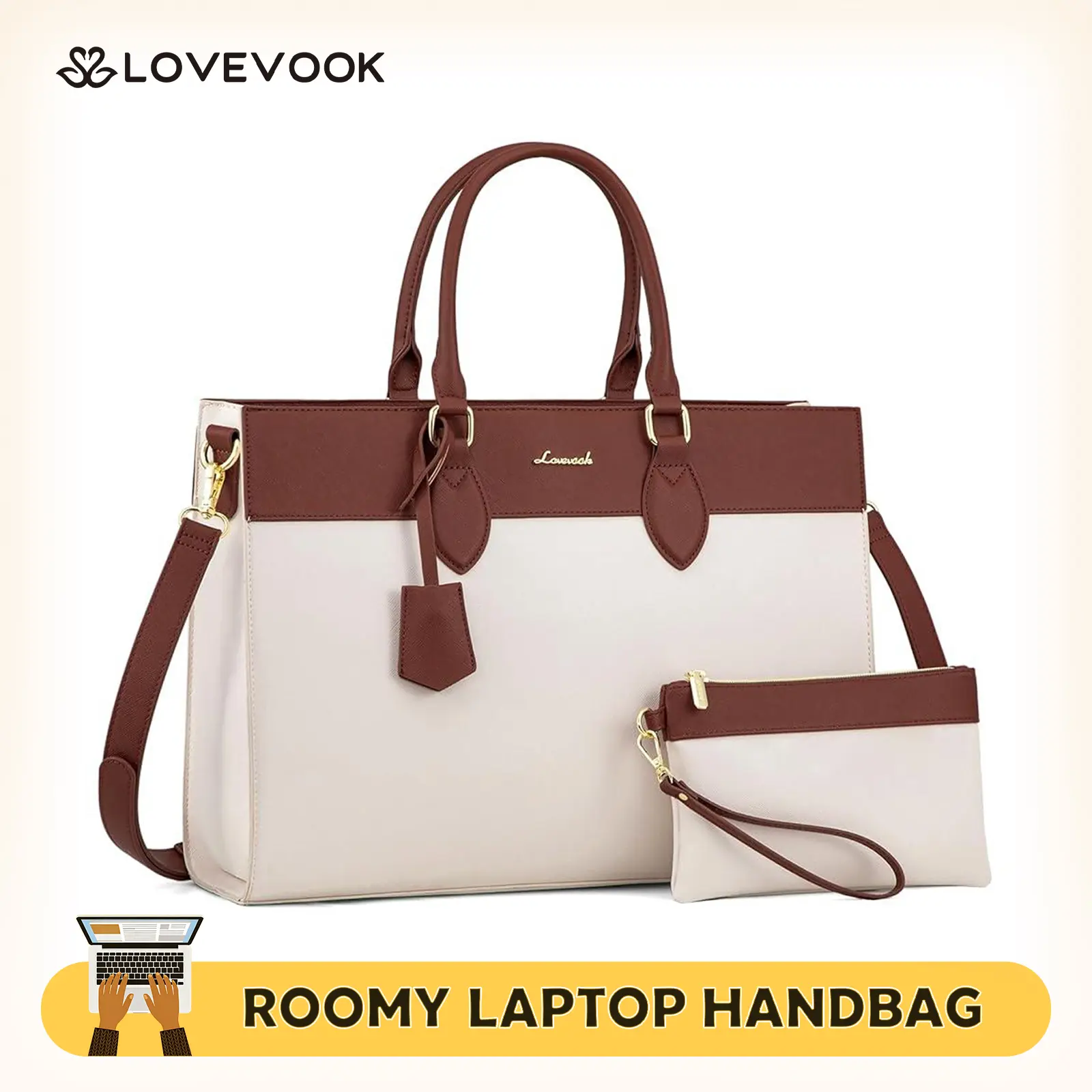 LOVEVOOK Laptop Tote Bag,Fashionable Texture and Waterproof Leather,Modern Minimalist Design, Perfect for Daily Use by Doctors, Nurses, Teachers, and Professional Women for Travel and Commuting,TikTokShopBackToSchool