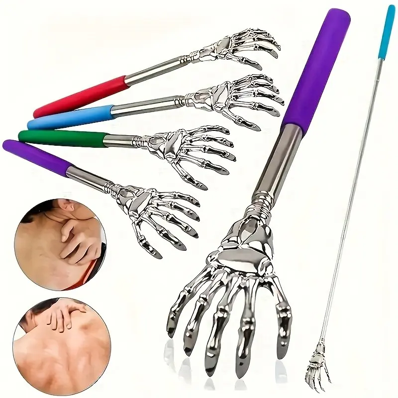 1pc Retractable Skeleton Hand Back Scratcher - Stainless Steel Durable Backscratcher Tool with Comfort Grip | Back Itching Relief for Home/Office/Travel | Retractable for Easy Storage & Flexible Reach | Ideal for Elderly, Office Workers