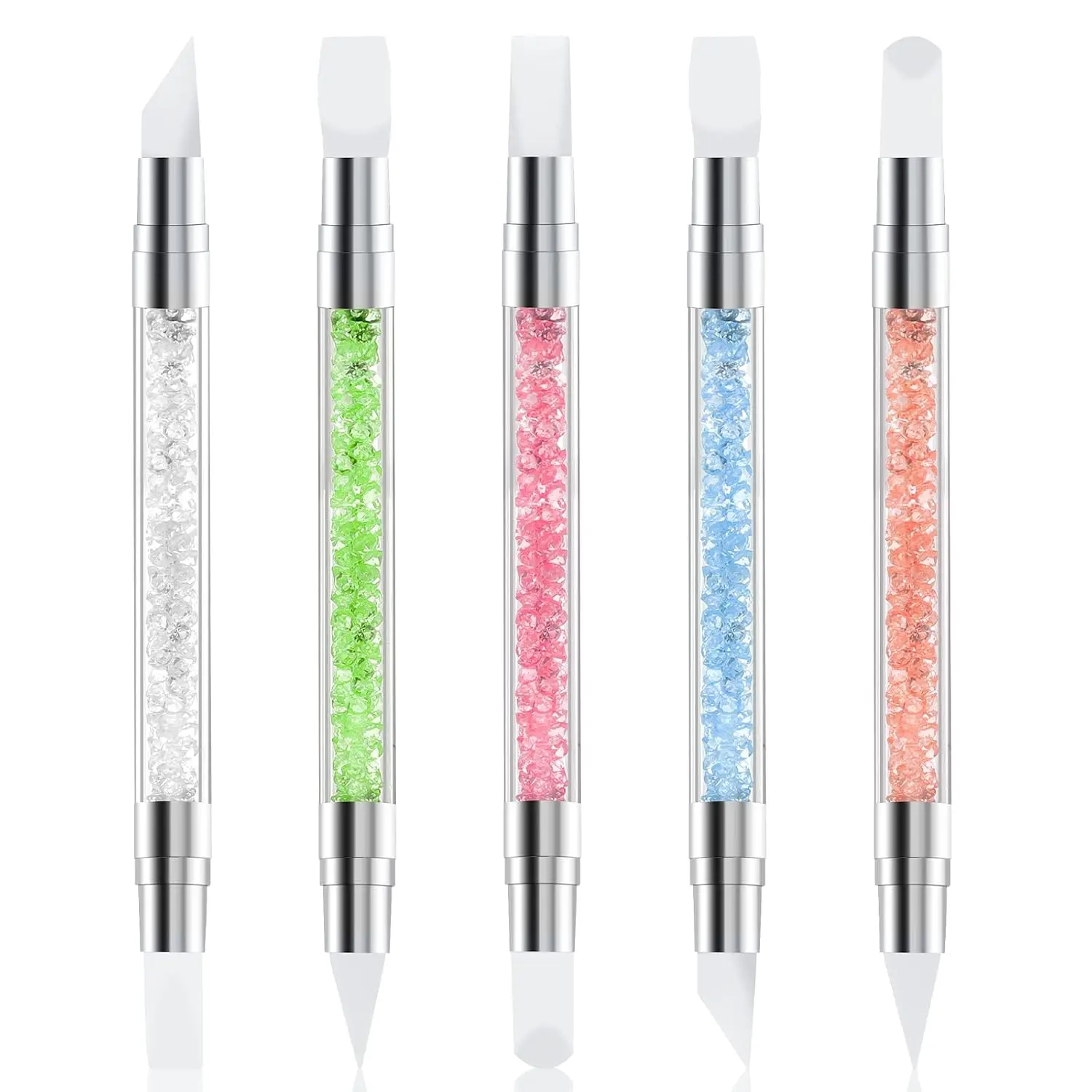 5 Pcs Nail Art Sculpture Pen Dual Tipped Silicone Nail Tools Nail Art Acrylic Pen Silicone Brushes for Resin Nail Art Tools for Design Nail Foil Carving Drawing Effect Shaping Drawing