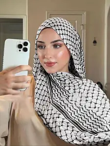 Women's Fashion Thousand Bird Grid Printed Scarf, Abaya Accessories Fashion Classic Desert Grid Printed Bandana, Arab Outdoor Sunscreen Windproof Neutral Tassel Shawl, Suitable for Daily and Outdoor Wearing hijab, Casual Fashion Tactical Scarf, For Muslim