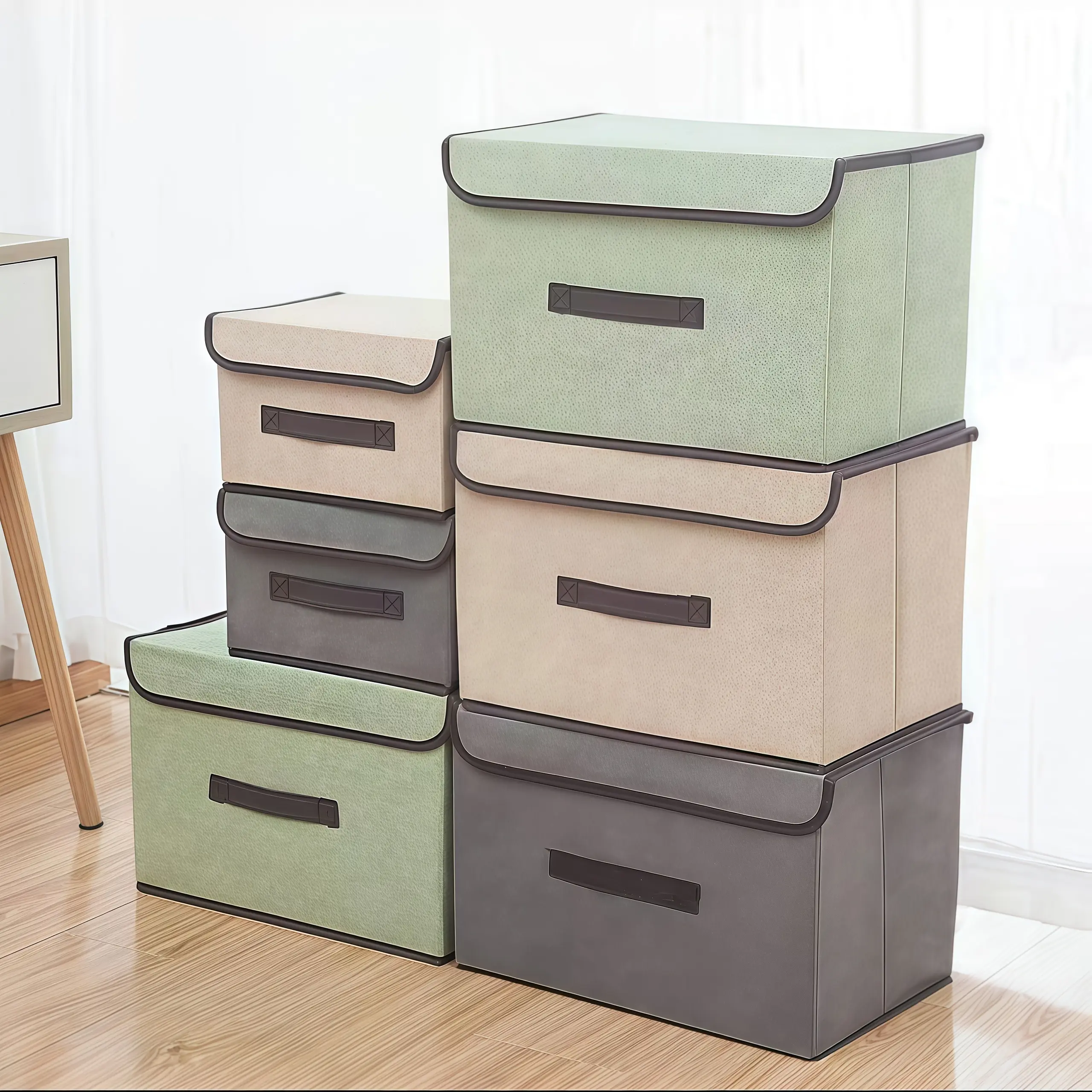 2-Pack Fabric Foldable Storage Boxes with Sturdy Lids - Stable, Multifunctional Durable Fabric Organizers for Bedroom, Office Shelves & Racks, Glamorous