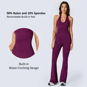 2026 New Cherry Merlot Backless Halter Jumpsuit with Built-in Waist-Cinching Design to Enhance Curves