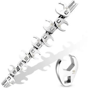 3/8" Drive Metric Crow foot Wrench Set 10- 10-22mm, CR-V Steel Flare Nut Design, for Automotive & Plumbing Tight Spaces Access with Clip- Organizer