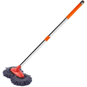 Double head Double effect Car Wash Brush with 360 degree Rotating Brush Head and Extended Handle with Scratch free Lacquered Chenille Bristles Suitable for Vehicle Window and Home Cleaning Double head Car Wash Mop