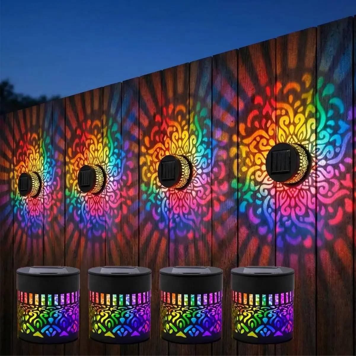 BOGO 2 Pack Solar Mandala Projector Wall Lights, Waterproof Metal Fence Light, Outdoor Decor Lighting for Garden Patio Backyard