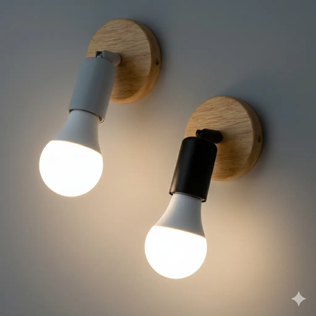 Rotatable Wooden Wall Lamp, Handmade Simple Wall Light, Indoor Bedside Lamp, Modern Oak Style, E27 Socket Nightlight, No Bulb Included