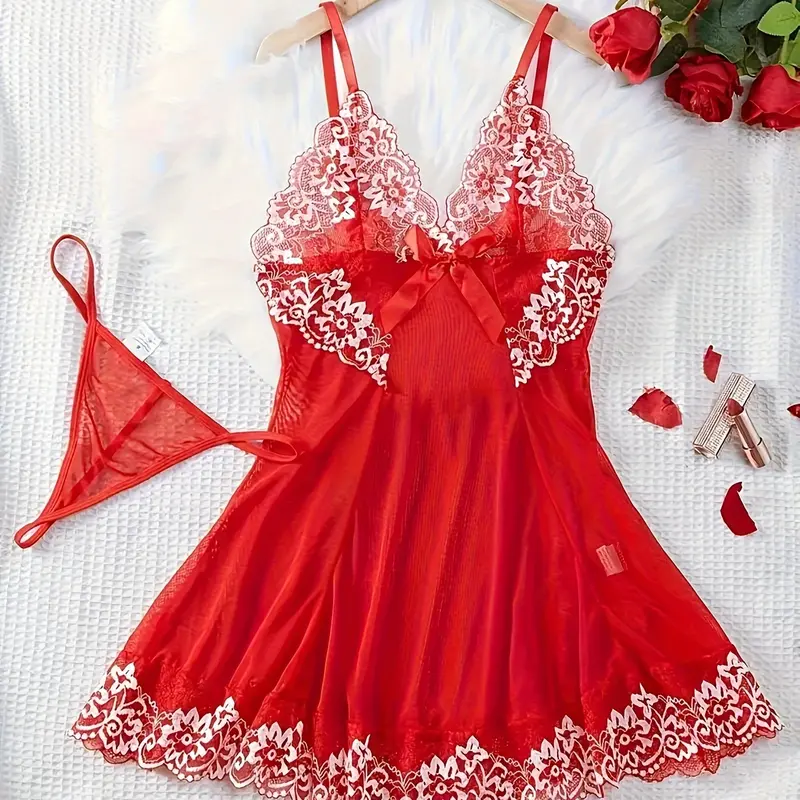 Elegant Lace Trimmed Nightdress Set for Women, Soft and Lightweight Sleepwear with Floral Embroidery, Adjustable Straps and Breathable Chemise nightdress, Sexy Lingerie Nightdress Fit Womenswear