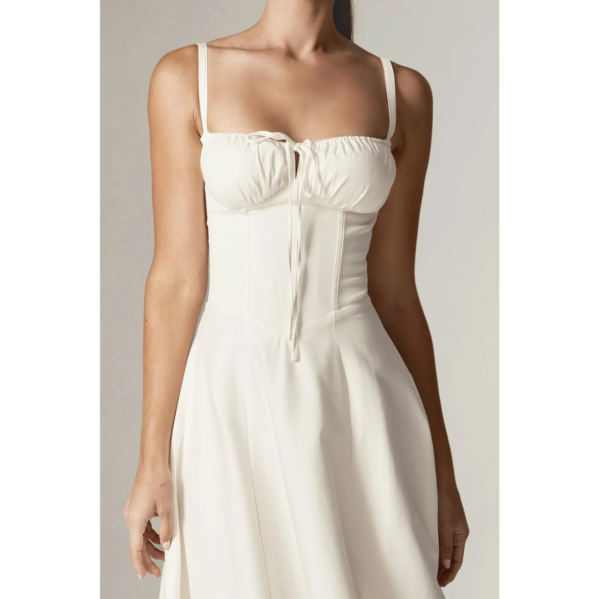 fit and flare dresses online The Corinne A-line Satin Bustier Dress Champagne / 12