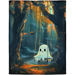 Halloween Throw Blanket 40" x 50" Ghost Fleece Blanket Lightweight Soft Cozy Warm Gifts for Men Women Teen