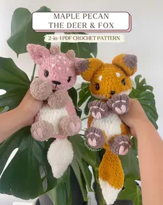 Crochet Maple Pecan Fox & Deer Snuggler Adorable Amigurumi Plushie Lovey Perfect Gift Idea for Friends Family Handcrafted Soft Cuddly