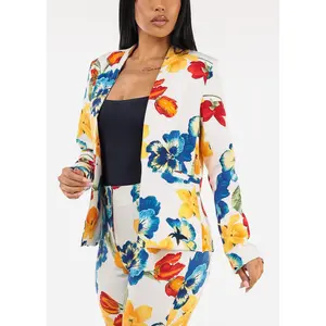 Floral Long Sleeve Formal Blazer Multicolor