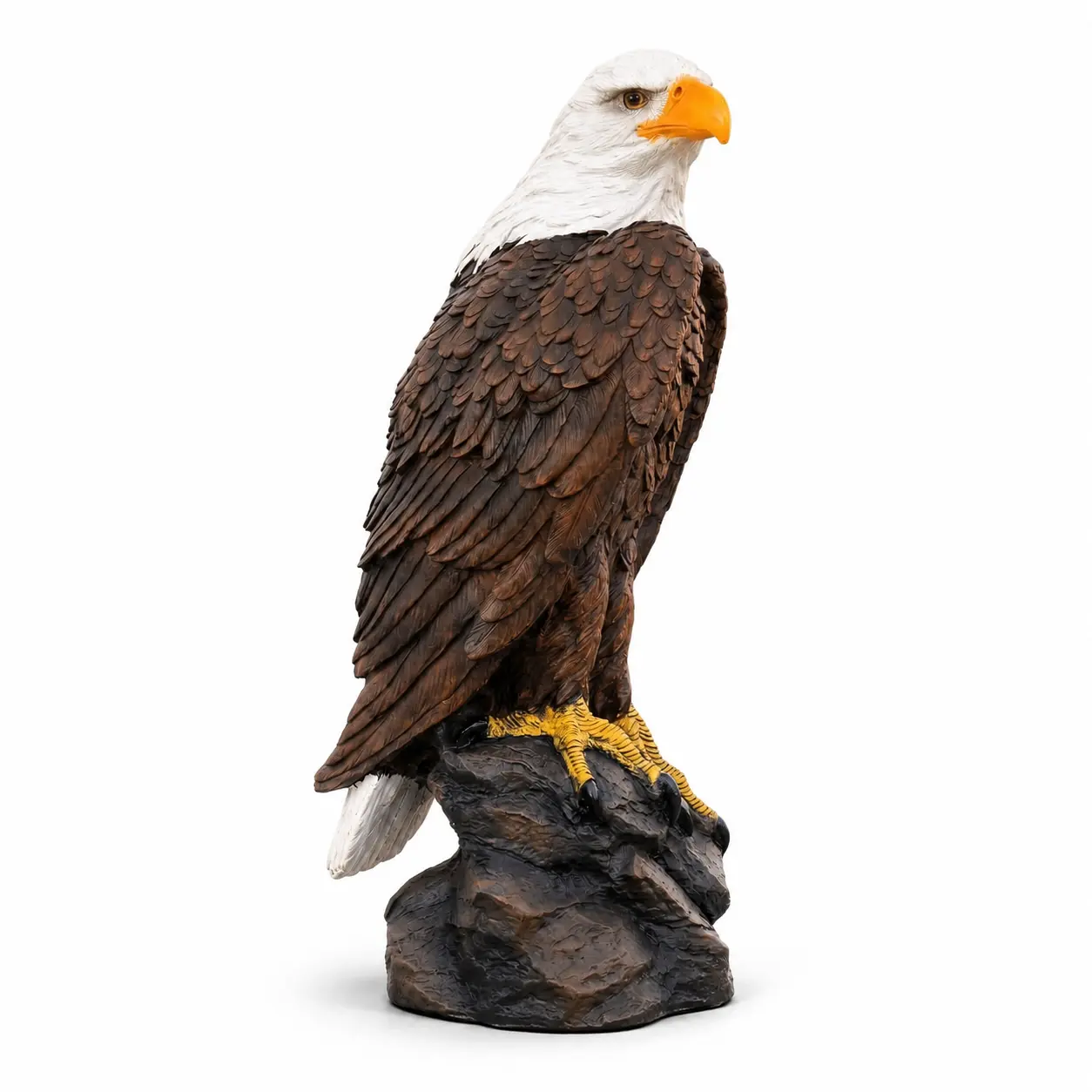 Hand-Painted Concrete Bald Eagle Statue, Patriotic Garden Decor, 24 inch