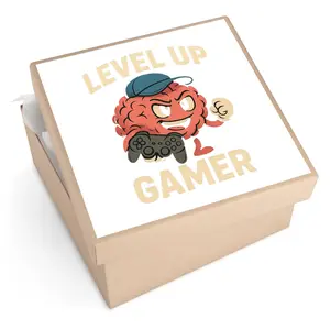 Level Up Gamer Sticker | Square Vinyl Sticker, Gaming Brain Design