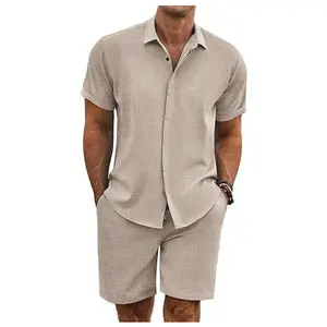 Coofandy Men's Summer Beach Outfit 2-Piece Short Sleeve Shirt & Shorts Set in Premium Linen Texture Fabric for Vacation & Casual Wear Coofandy Men's Summer Beach Outfit 2-Piece Short Sleeve Shirt & Shorts Set in Premium Linen Texture Fabric for Vacation & Casual Wear