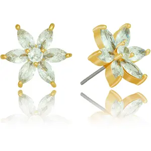 LIFETIME JEWELRY Cubic Zirconia Daylily Flower Stud Earrings 24k Real Gold Plated