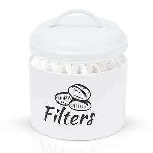 HOMLYCRAFT Coffee Filter Holder with Metal Lid - Reusable & Dustproof Container for Countertop - Modern Organizer for Cone Filters - Elegant Bamboo Lid - Large Capacity & Anti-crack Design - Perfect for Pour-over Enthusiasts