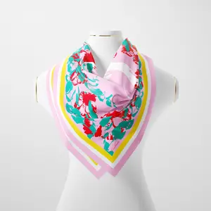 Caribbaby Summer Girl 100% Silk Charmeuse Scarf Pink White Green Red Double-Sided Print Hand-Rolled Edges 36x36in for Beach Party Casual Wear Unisex Fashion Accessory