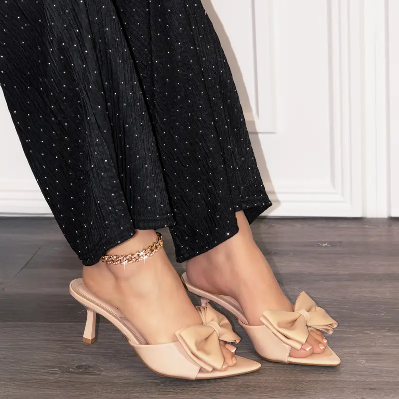 Susan - Women’s Bow Kitten Heel Mules, Patent Open Toe Dress Sandals with Plush Comfort Insole, Elegant Slip-On Heels for Weddings, Parties, Date Nights & Special Occasions