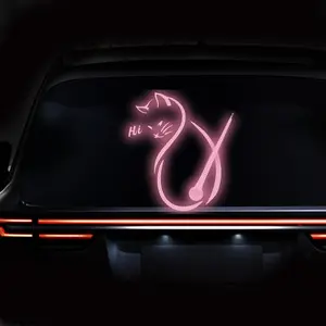 Reflective Cat Car Windshield Wiper Sticker, Waterproof Vinyl Cute Tail Wagging Rear Window Decal, Holographic Blue Animal Self-Adhesive