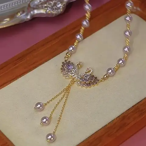 Luxury Purple Swan Costume Necklace with Zircon, Crystal Accents, Metal Coating, Tassel - Long-Length Chic Minimalist Pendant, Fashion-Forward Gift, Premium Feel and Look, Elevates Your Style for Cheongsam Dress