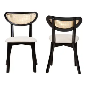 Baxton Studio 2pc Dannell Fabric and Wood Dining Chairs: Mid-Century, Rattan Detail, Foam Padded