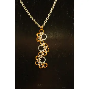 S-Curve Chainmaille Pendant - Handcrafted - Stepping Stone Pattern - Sleek Modern Design - 8" Adjustable Necklace
