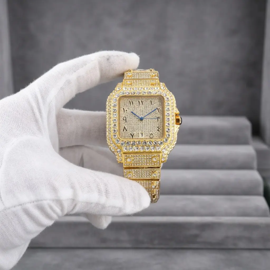 Men's Luxury Full Diamond Quartz Wrist Watch Timeless Classic Style Suitable For Daily Wear Business Meetings And Parties Great Gift For Fashion Lovers