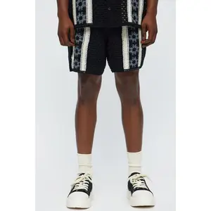 Crochet Panel Short - Black/combo