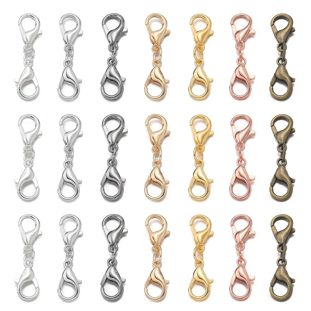 10pcs/Lot Double Lobster Clasp Bracelet Necklace Connectors Findings for DIY Necklace Bracelet Jewelry Making Accessories
