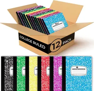 12 Pack Bulk Composition Notebooks College Ruled, 200 Pages (100 Sheets), 9-3/4 x 7-1/2, Hard Cover College Ruled Notebooks, Assorted Colors Composition Notebook For School, Colors May Repeat