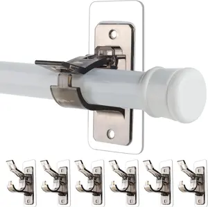6-Pack No Drill Needed Curtain Rod Holders Brackets, Self Adhesive Rod Holder Hooks, Multipurpose Nail Free Stick on Curtain Rod Hooks-Transparent Black