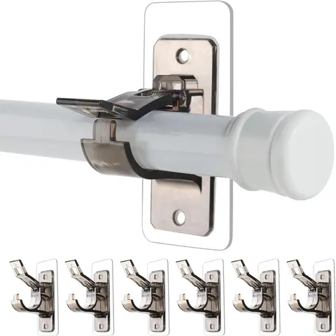 Antimbee 6-Pack Minimalist No-Drill Self-Adhesive Curtain Rod Holders, Smooth Ceramic Hanger Brackets, Nail-Free Stainless Organiser Hooks for Towels, Easy Installation, House Decor - Transparent Black