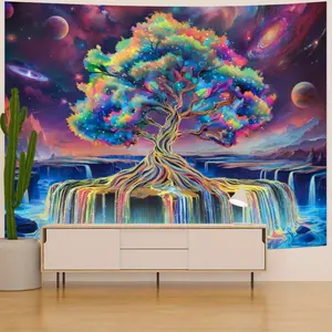 Blacklight Tree of Life Tapestry - Vibrant for galaxy & Waterfall Design, Colorful Starry Sky Wall Hanging for Bedroom, Indoor Decor, Polyester Fabric, Durable Wall Art, Indoor Wall Hanging | Vibrant Wall Art | Durable Wall Fabric, Wall Decor